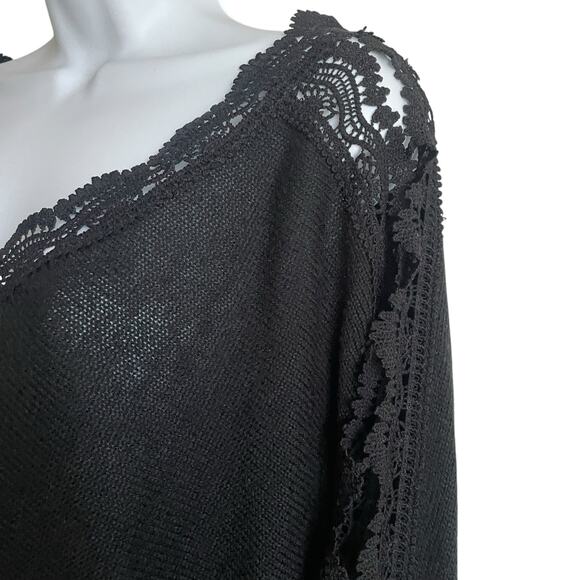 Cato Women Tunic Sweater 22/24 Black Crochet Lace Cut Out Sleeve Whimsigoth Boho - Picture 10 of 15